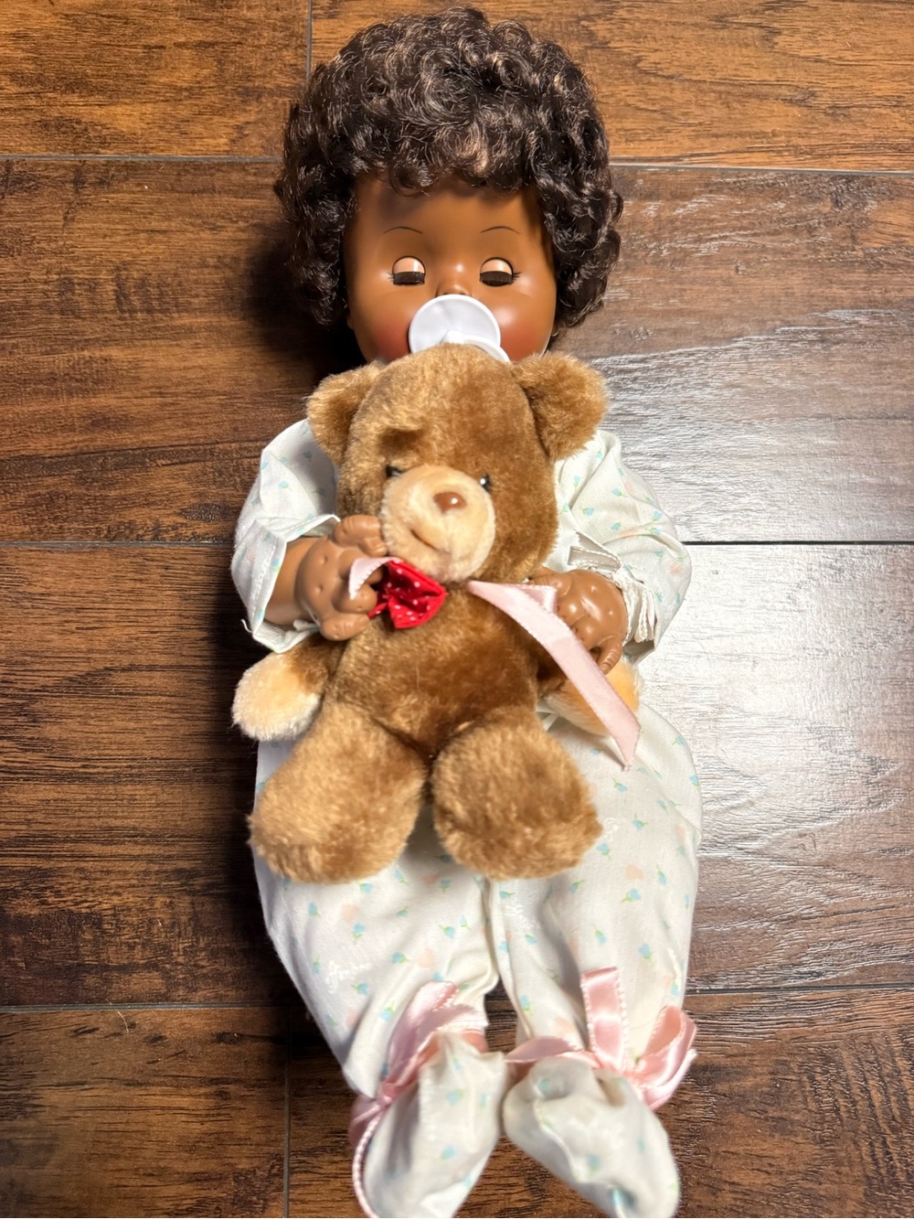 60s Vintage Effanbee Dy Dee Plush Brown Teddy Bear with Pink Ribbon - Kids Toys